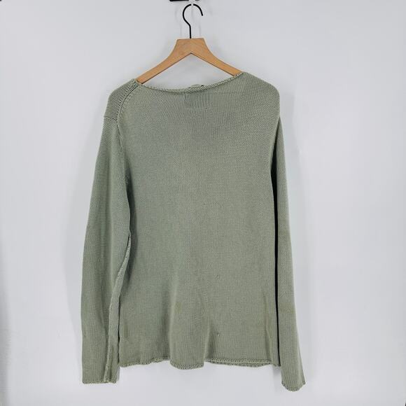 Luxury Vintage 100% Cotton Knit Sweater Sage Green Long Sleeve V-Neck 2XL - Picture 2 of 8